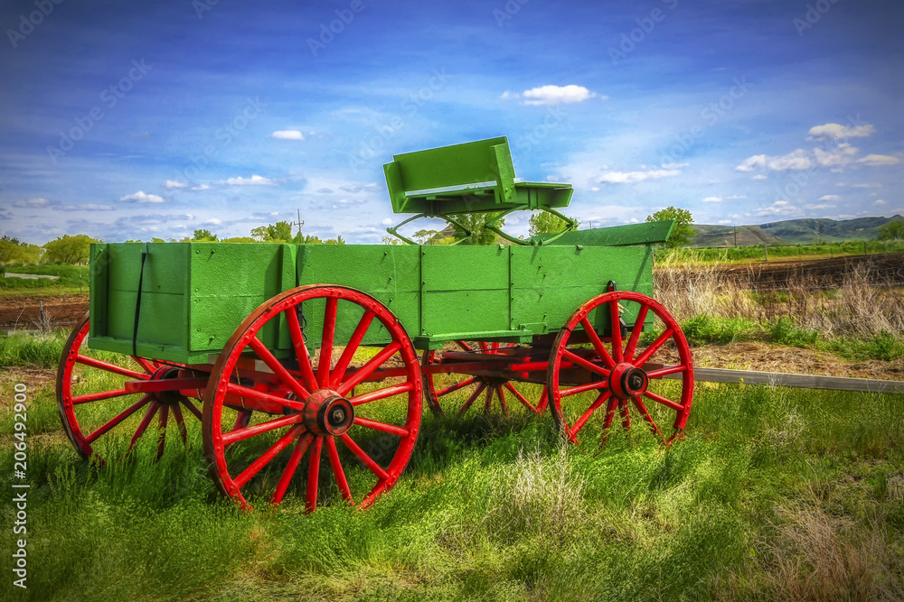 Wooden Wagon in a Field