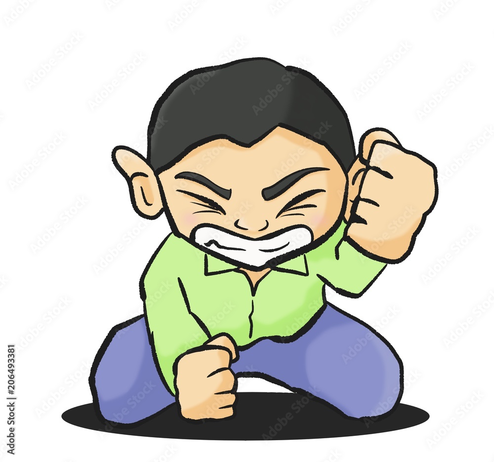 Obraz premium 悔しさで拳を叩きつける男性