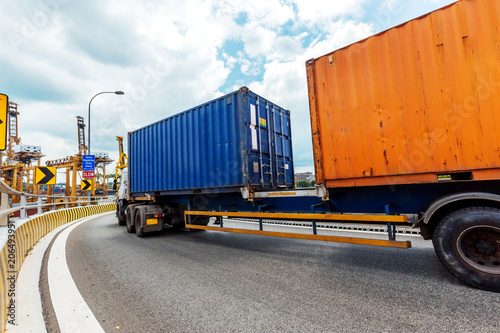 Truck transportation on the road with the blue sky