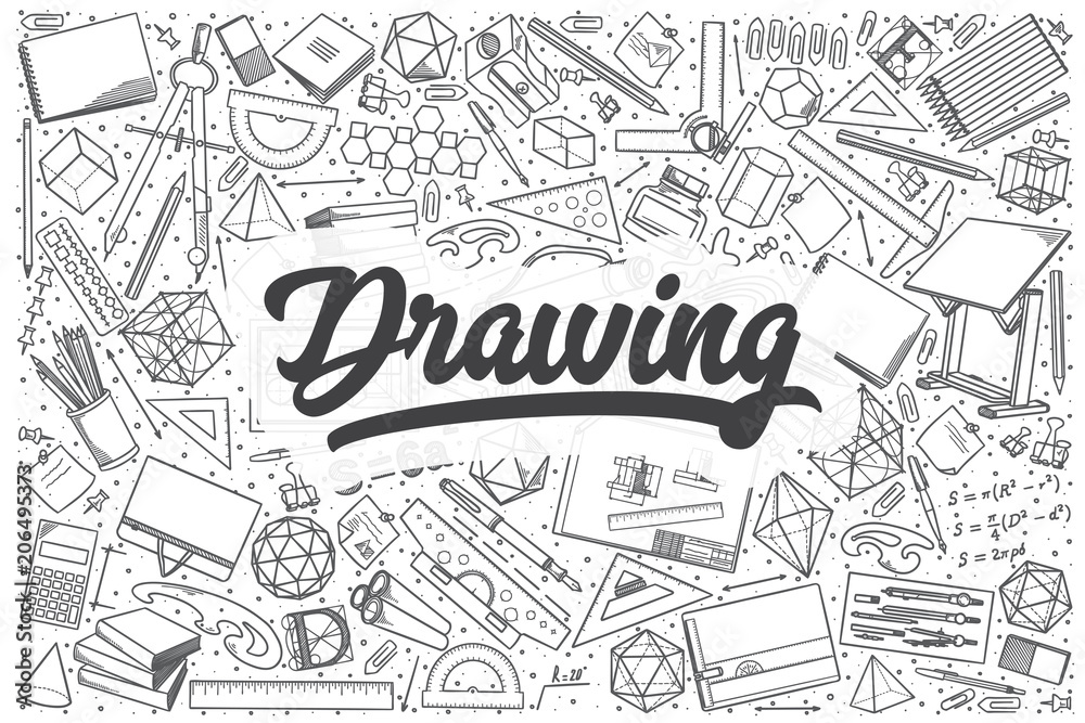 Hand drawn drawing vector doodle set.