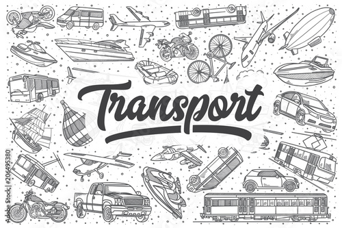Hand drawn transport vector doodle set. photo
