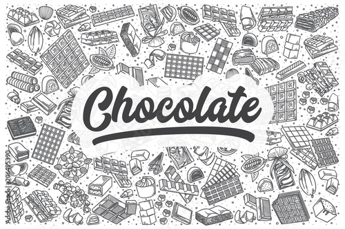 Hand drawn chocolate vector doodle set.