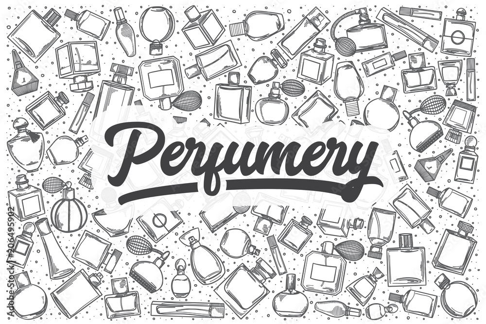 Hand drawn perfumery vector doodle set. Hand drawn perfumery vector doodle set.
