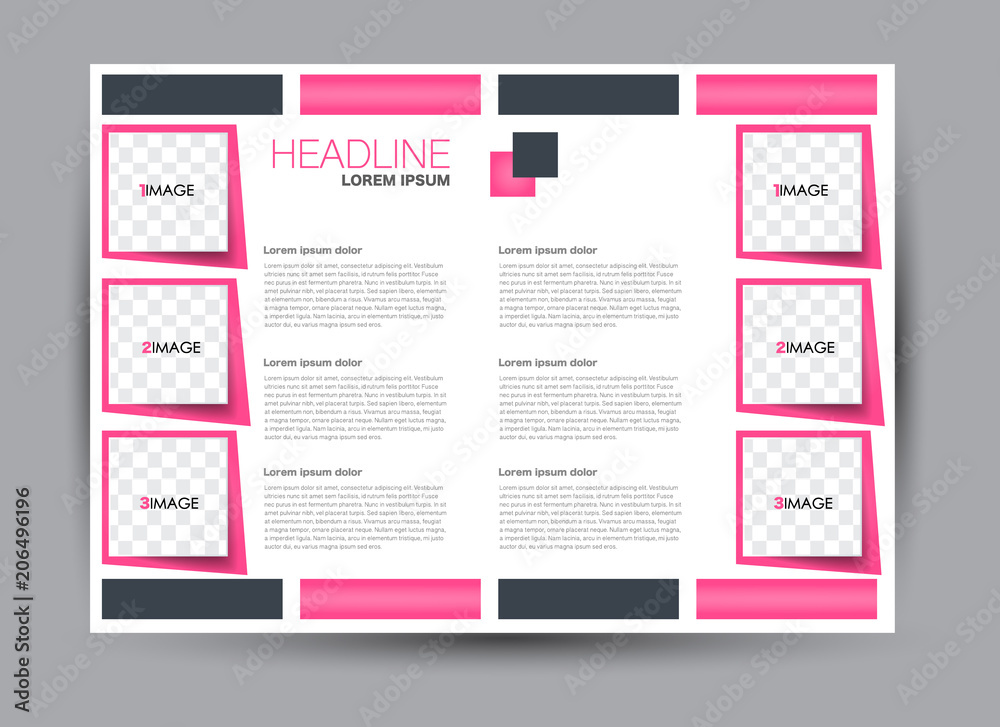 Flyer, brochure, billboard template design landscape orientation for education, presentation, website.  Pink color. Editable vector illustration.