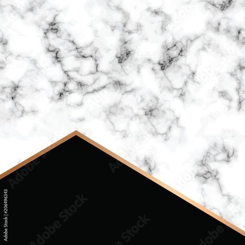 Vector marble texture design with golden geometric lines, black and white marbling surface, modern luxurious background, vector illustration