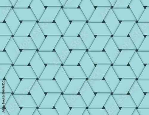 Fototapeta Naklejka Na Ścianę i Meble -  Plaited Paper Stripes Stars Cubes Pattern Turquoise