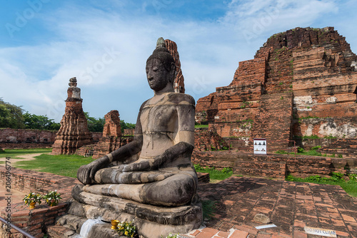 The remains of the central pagoda with Bhudda Statue at Wat MahaThat, Ayutthaya city, Thailand