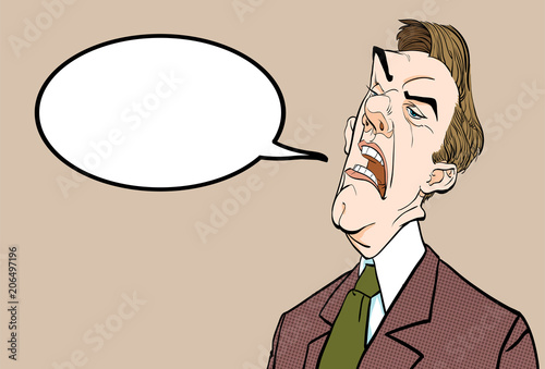 Angry boss. Annoyed politician. Angry man. Speaking politician Vector illustration