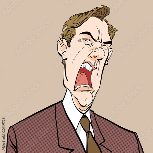 Screaming man. Angry boss. Annoyed politician. Angry man. Fury man.