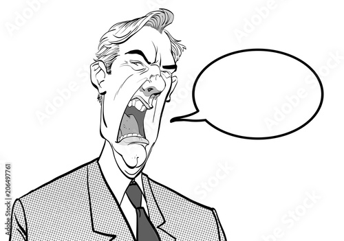 Screaming man. Angry boss. Annoyed politician. Angry man. Fury man.