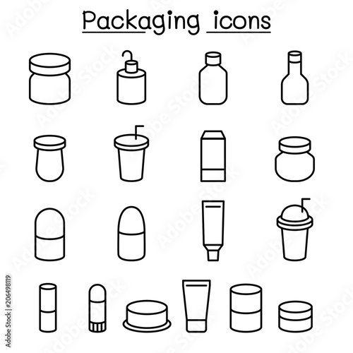 Packaging icon set in thin line style