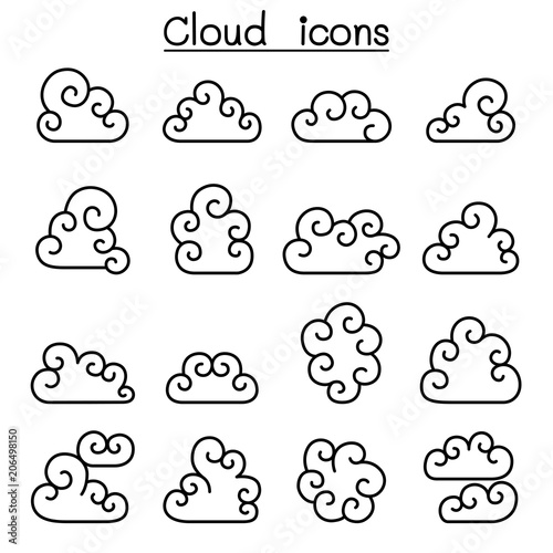 Curl Cloud icon set in thin line style