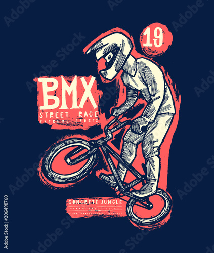 bmx bicycle jumping tricky cyclist vintage typography t-shirt print