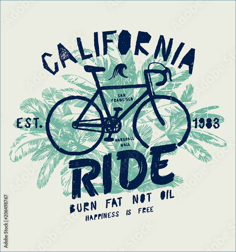 california ride bicycle palm-tree tropical bike print