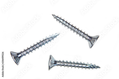 Self tapping screws for wood on a white background photo