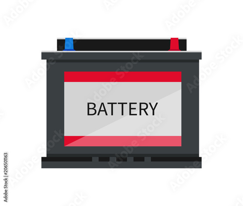 Car battery. Isolated icon on white background. Flat design. Vector illustration.