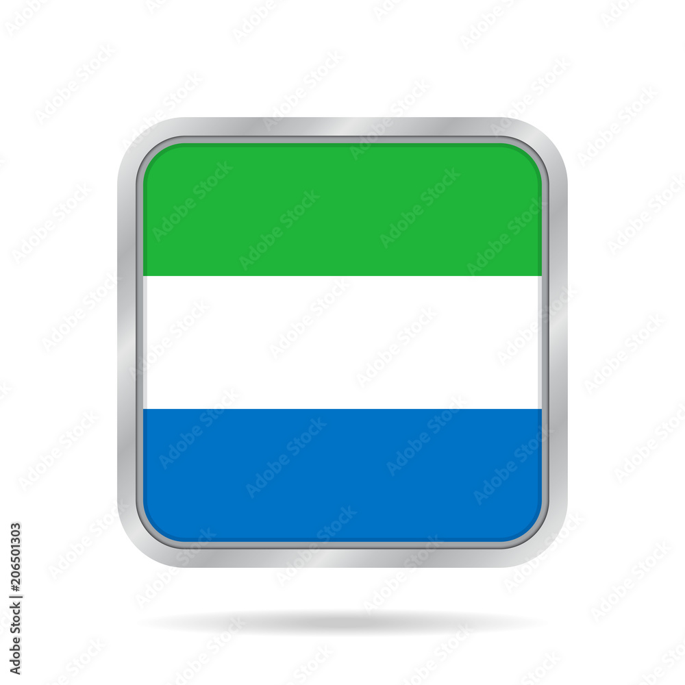 Flag of Sierra Leone. Metallic gray square button. Flag of Sierra Leone. Metallic gray square button.
