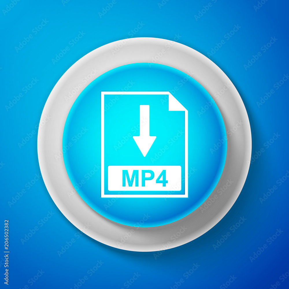 White MP4 file document icon isolated on blue background. Download MP4 button sign. Circle blue button with white line. Vector Illustration White MP4 file document icon isolated on blue background. Download MP4 button sign. Circle blue button with white line. Vector Illustration