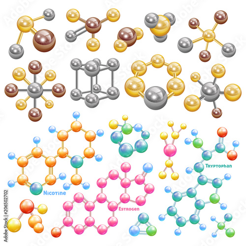 Molecule vector molecular chemistry or biology and atom in medicine technology illustration set of medical or chemical science isolated on white background © creativeteam