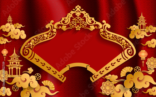 Chinese traditional and asian elements background template on paper color Background. 
