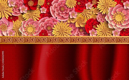 Chinese traditional and asian elements background template on paper color Background. 