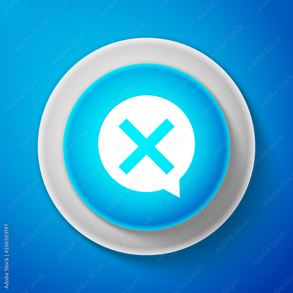 White X Mark, Cross in circle icon isolated on blue background. Check cross mark icon. Circle blue button with white line. Vector Illustration White X Mark, Cross in circle icon isolated on blue background. Check cross mark icon. Circle blue button with white line. Vector Illustration