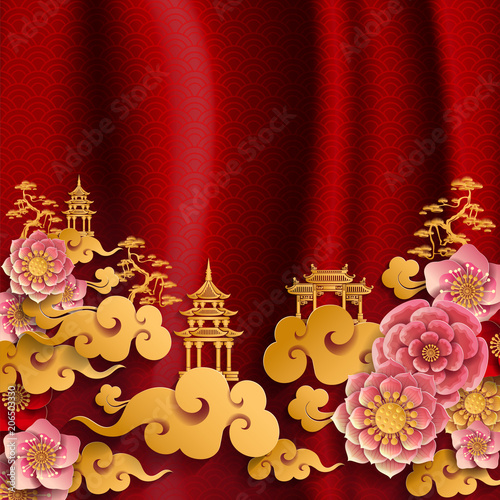 Chinese traditional and asian elements background template on paper color Background. 