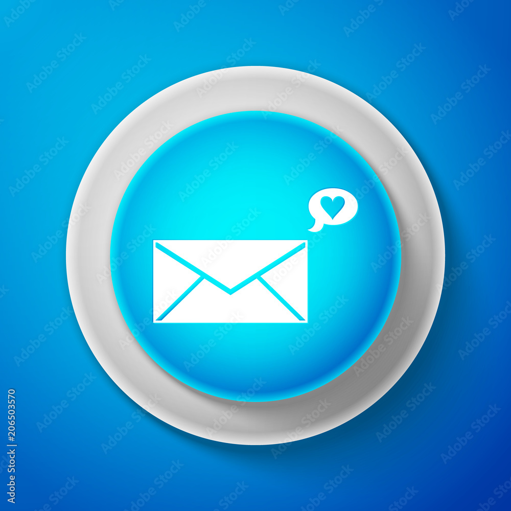 White Envelope with Valentine heart icon isolated on blue background. Message love. Letter love and romance. Circle blue button with white line. Vector Illustration White Envelope with Valentine heart icon isolated on blue background. Message love. Letter love and romance. Circle blue button with white line. Vector Illustration