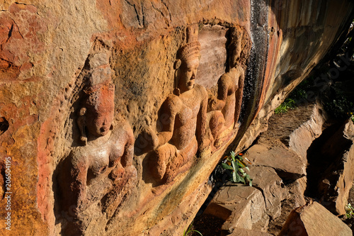 Stone carved Buddha face on ancient