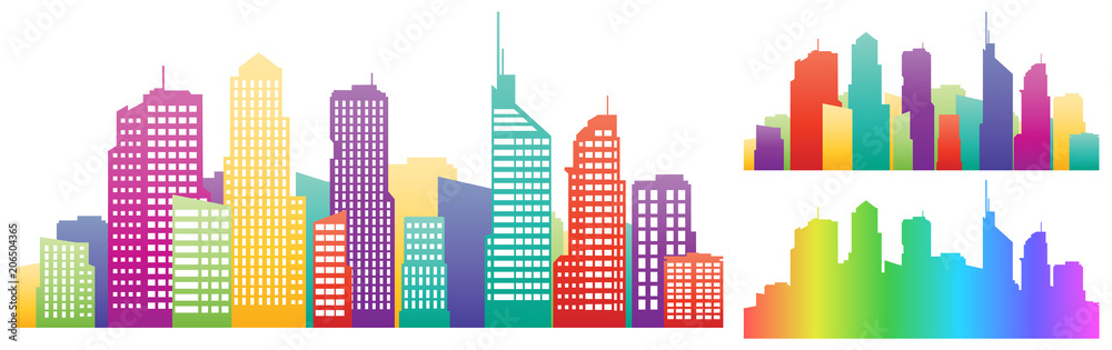 Colorful city panorama. 
illustration of flat colored silhouettes of buildings
