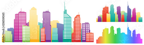 Colorful city panorama.   illustration of flat colored silhouettes of buildings