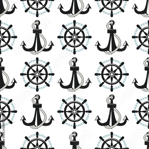 Vintage retro anchor badge vector seamless pattern sea ocean graphic nautical...
