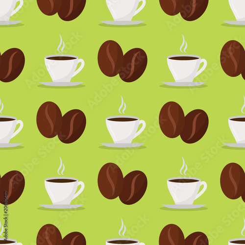 Coffee cups beans vector drink seamless pattern background food design restaurant  cafe menu and shop element illustration.