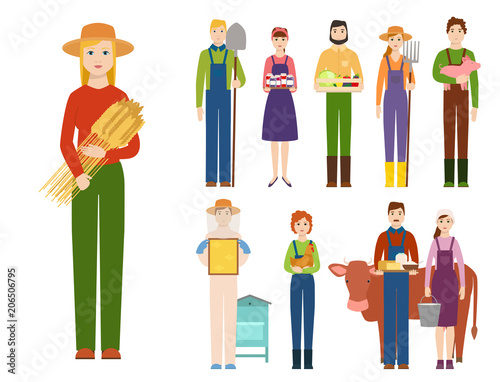 Farmer workers people character agriculture person profession farming life vector illustration.