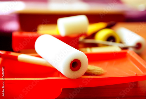 Quadro em tela Home repair tools. Rollers for wall coloring close up.