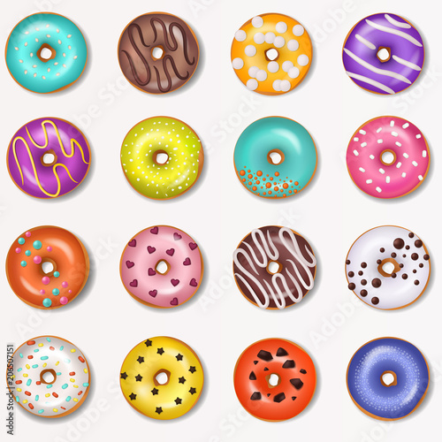Donut vector doughnut food and glazed sweet dessert with sugar or chocolate i...