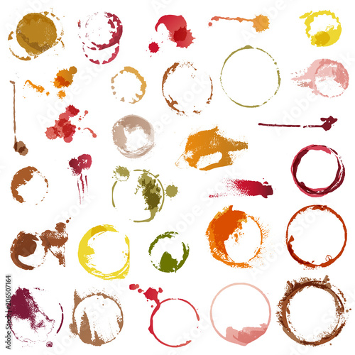 Drink stains vector staining circles of coffee cup or wine glass illustration set of stained liquid drops on paper isolated on white background