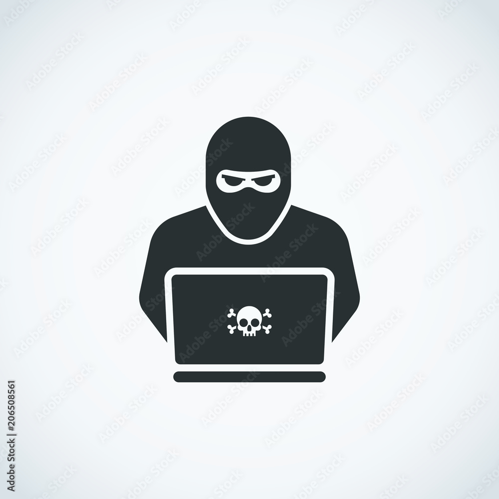 Hacker Icon. Ninja with the laptop Hacker Icon. Ninja with the laptop