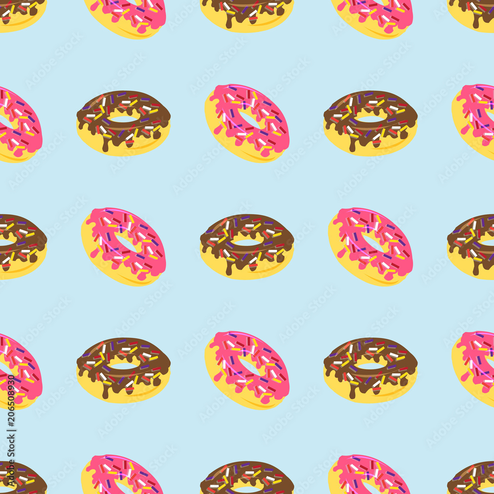 Desserts-seamless pattern background with mouth-watering donuts, vector illustration