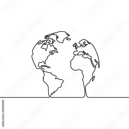 Vector image of a continuous line drawing globe of the earth.