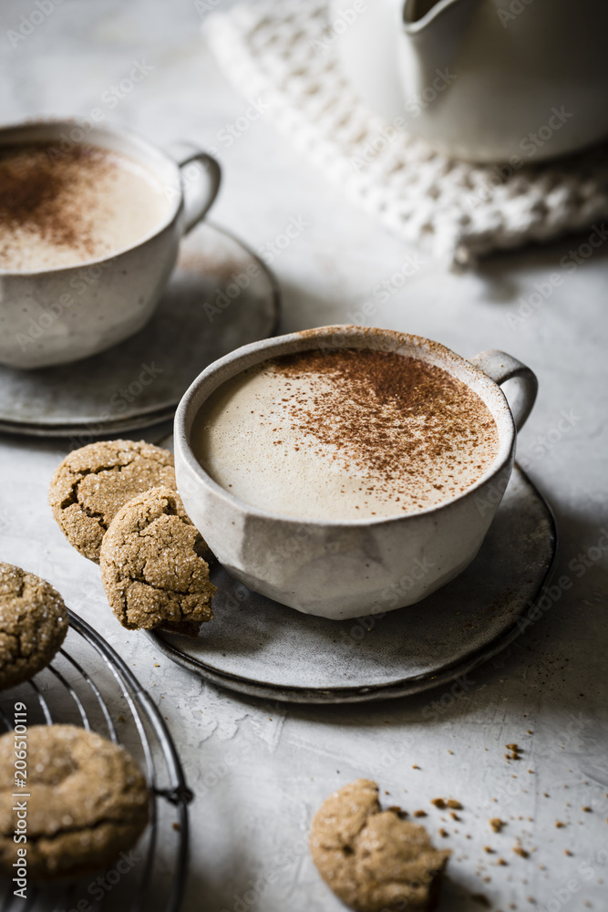 Vegan Cashew Gingersnap Lattes with ginger cookies Vegan Cashew Gingersnap Lattes with ginger cookies