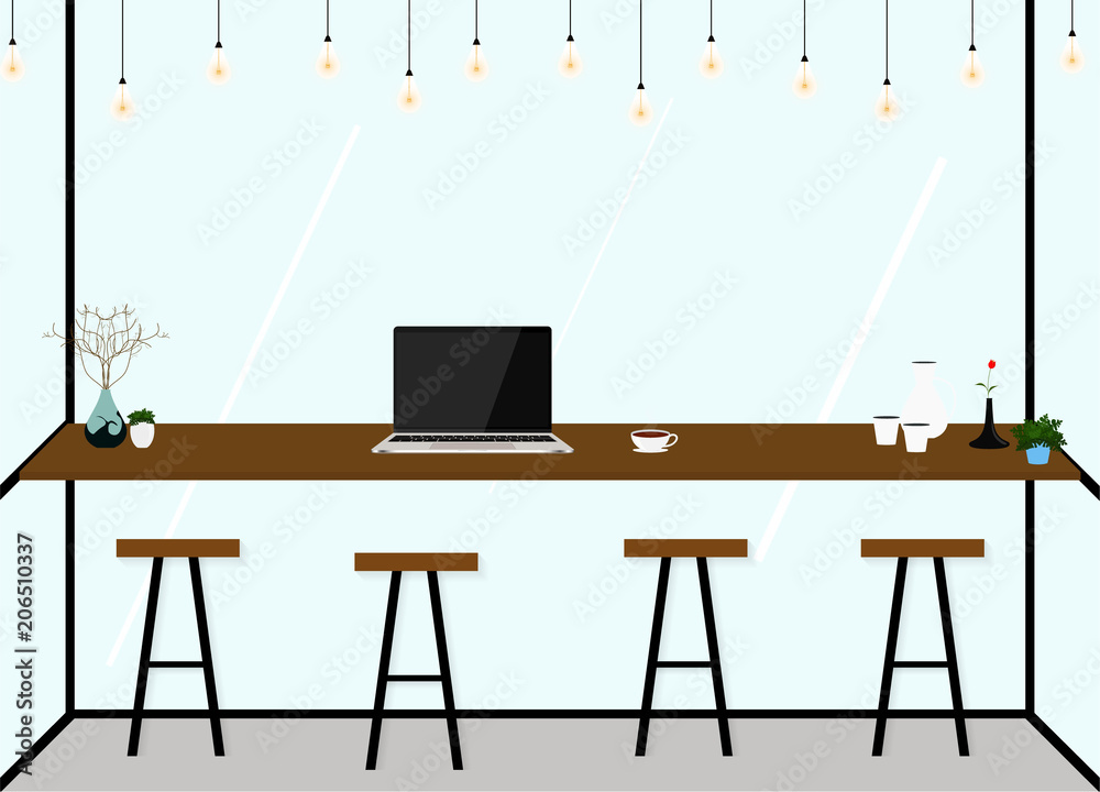 Modern flat design coffee shop Interior. work in cafe. Vector ...