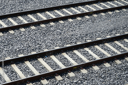 Railroad tracks come together.