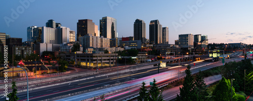Early Morning Commuters Create Light Trails Before Rush Hour in Bellevue Washington photo