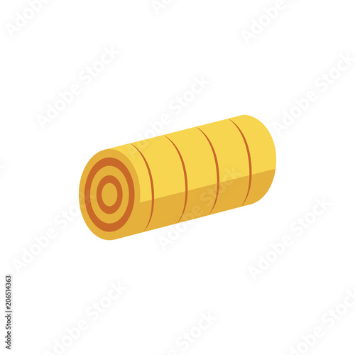 Round hay bale - dry agricultural rolled bundle of straw isolated on white background. Farm eco natural element of yellow haystack in flat vector illustration.