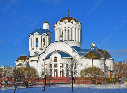 Southern facade of the Church of All Moscow Saints. Built in 2003-2015 in the Russian-Byzantine style with elements of Classicism. Architect Viktor Zakharov. Russia, Moscow, January 2018. photo