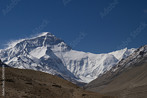 Mount Everest from the base camp in Tibet A photo