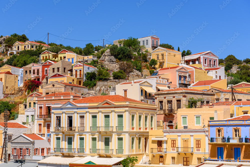 Colorful architecture of the island of symi. Greece