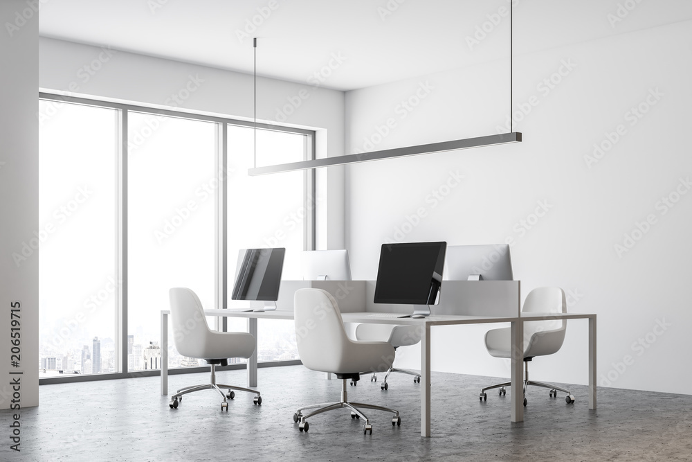 White contemporary office corner, computer screens White contemporary office corner, computer screens