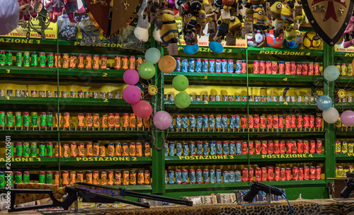 Colored jars at the shooting gallery at the country fair